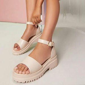 Khaki open toe ankle strap sandals